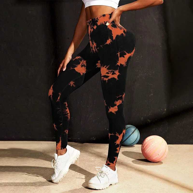 Tie dye sports seamless womens long legs high waist gym long legs yoga pantsC250425