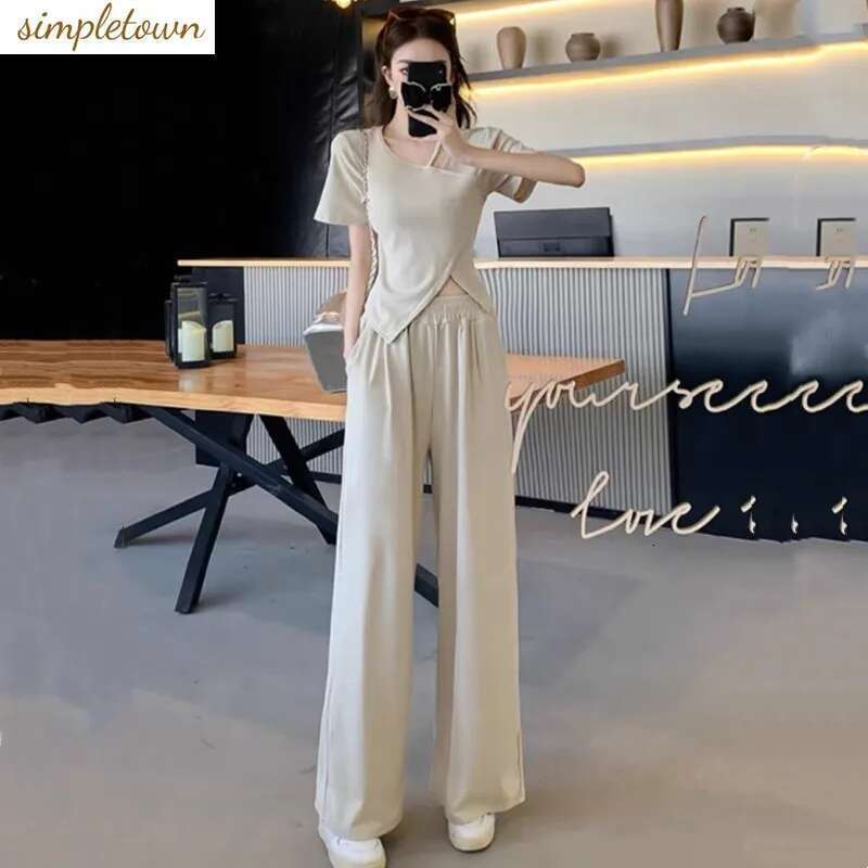 Summer New High-End Niche Irregular Fashion Suit Loose High Waist Slim Fit Fashionable Wide Leg Pants Two-Piece Set
