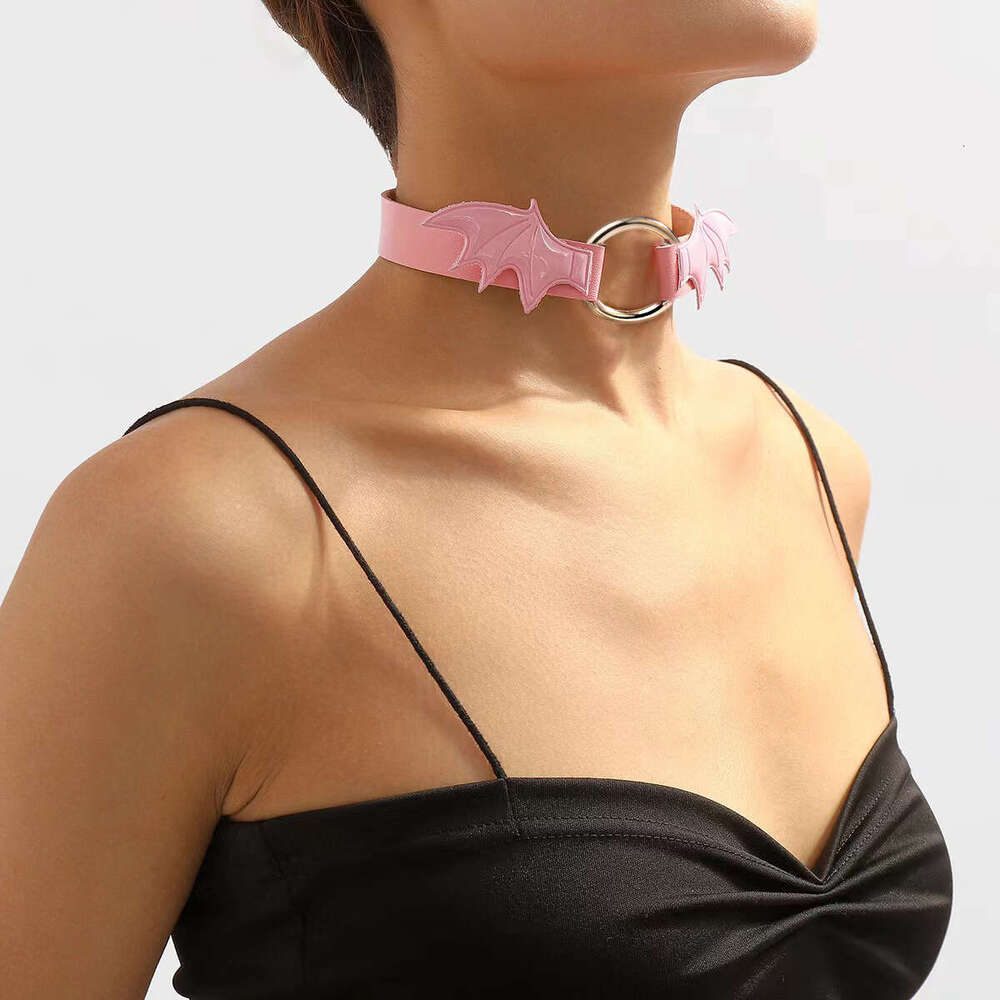 Fashion pink Gothic style vampire series necklace angel wings choker collar for women