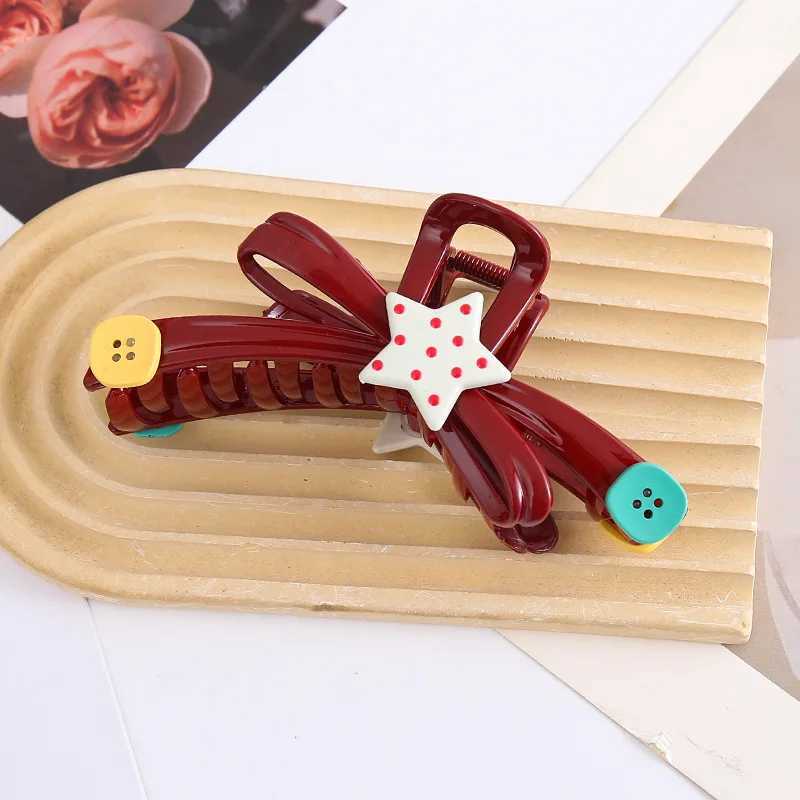 1 piece of colored blocking wave dotted star female oversized button bow disc-shaped hair hair clip hair accessoriesT250425