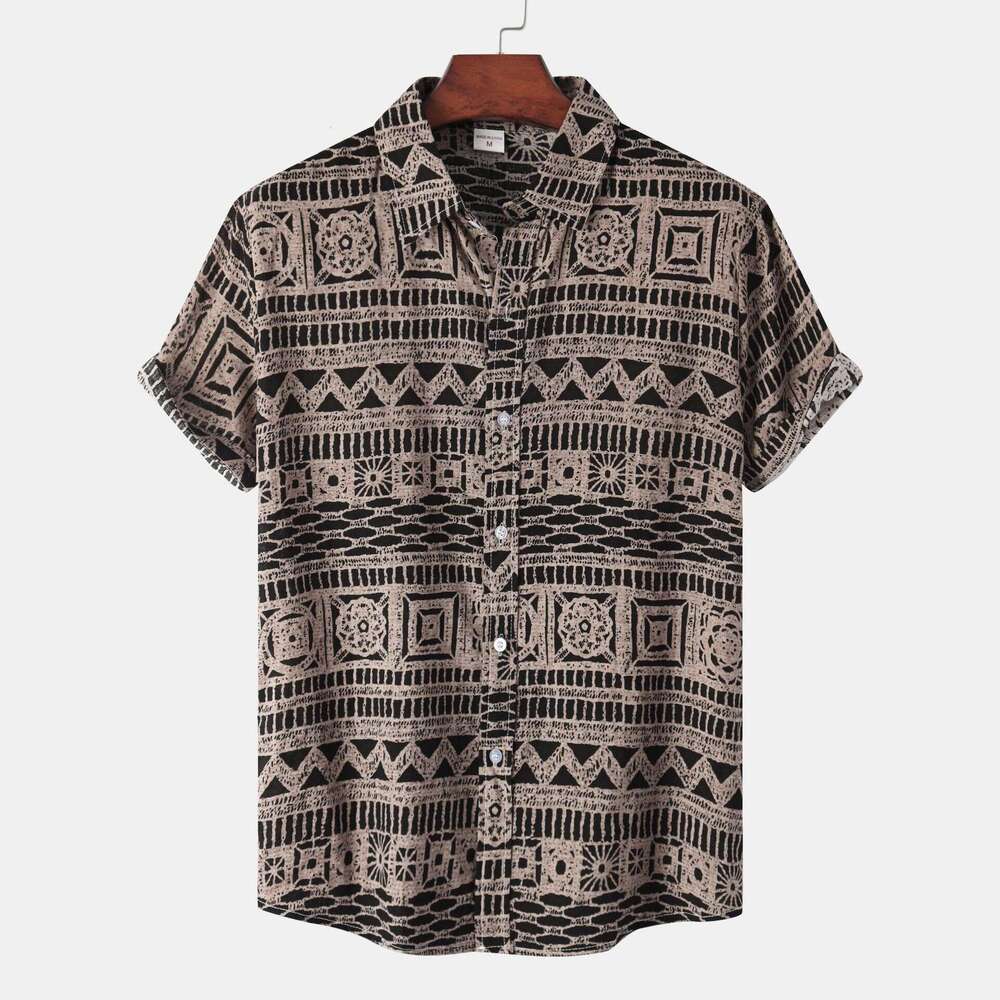 Men's ethnic style summer item plus size short sleeved flower shirt men's 2025 temperament versatile new trend clothing ins