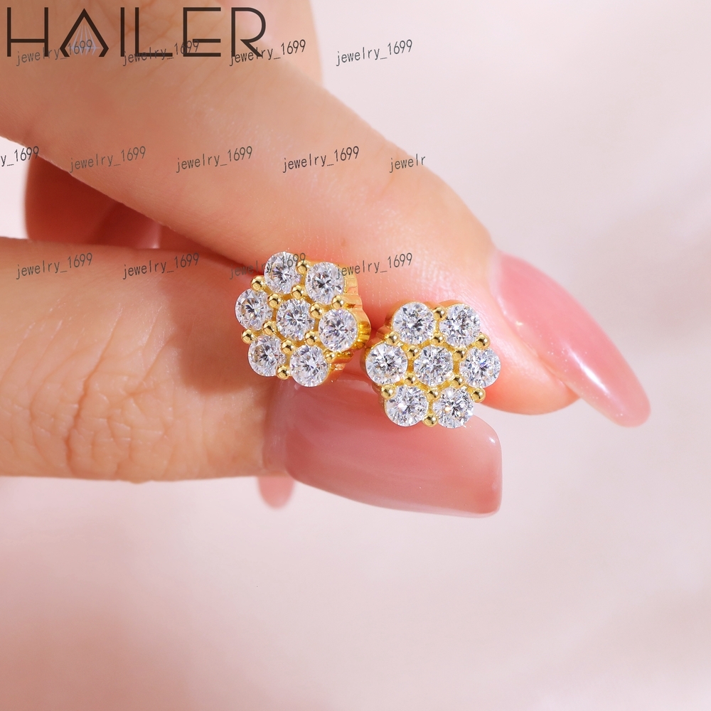Gemstone Cluster Leaf Clover Earrings Jewelry Women Gold Earrings 18K Real D VVS Moissanite Stud Earrings