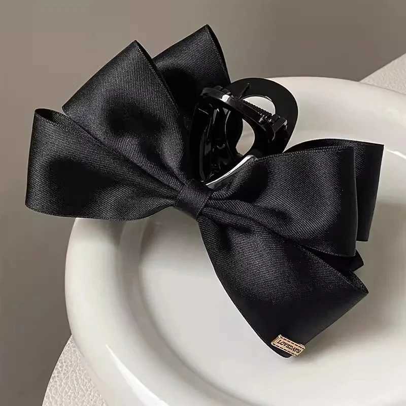New large black fabric bow grip hair clip for women new Korean style hair clip fashionable shark claw clip for girls hair clipT250425
