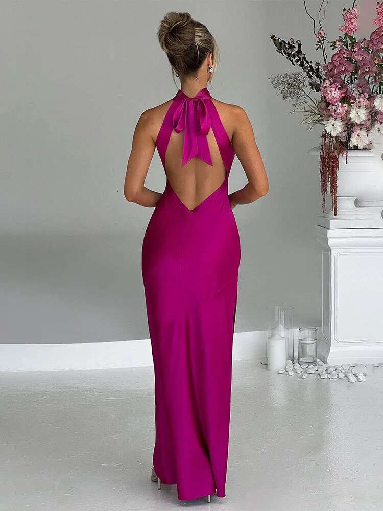 Dongdumaoyi Townlike Maxi Long Dress Women Halter Spring Summer High Split Backless Nightclub Sexy Party Dresses