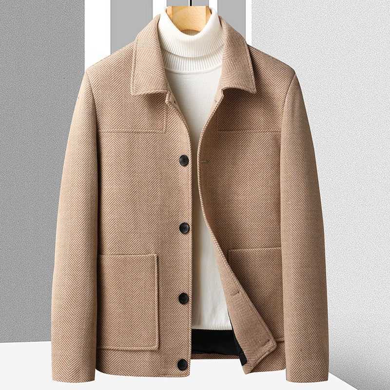 Autumn Winter Herringbone Patterned Woolen Jacket for Men High Quality Business Casual Formal Coat Short Social Trends CoatT251125