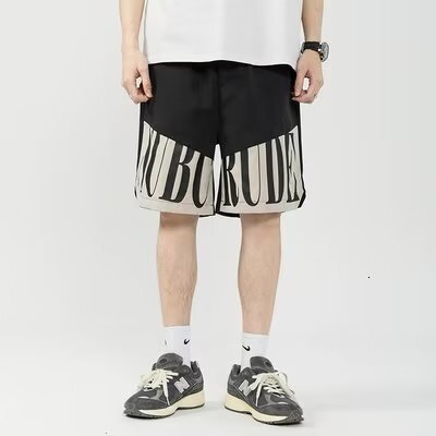 Sports cropped men's youth fashion trend, fashionable brand, loose fit cartoon anime straight leg casual pants, summer