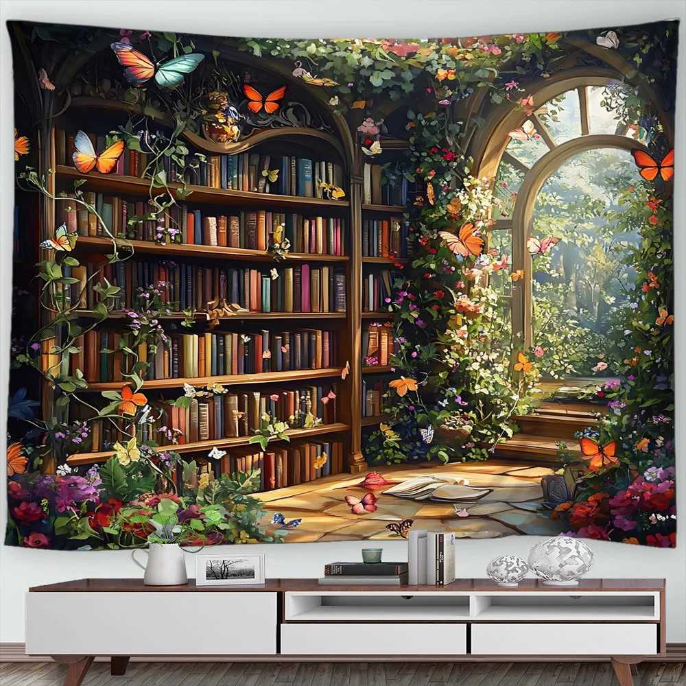 Wizard Magical Bookshelf Halloween Tapestry Wall Hanging Pharmacist Witch Room Astrology Magic Living Room Decor Home TapestryM251125