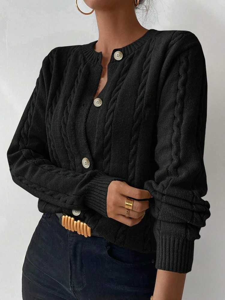 Womens Twist Knit Cardigan Sweater Open Front Button Style Warm Fashionable Autumn Winter Top Female OuterwearT251125