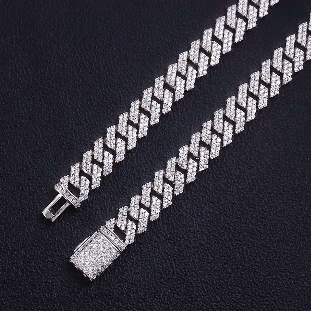 Wholesale 15 12 10 8 6mm Gold Plated Solid 925 Sterling Silver Miami Cuban Link Necklace Premium Moissanite Cuban Chain for Men
