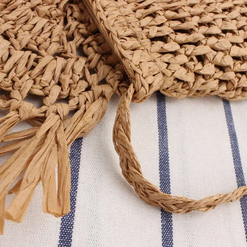 Summer Straw For Women Handmade Tassel Beach 2025 Raffia Rattan Woven Handbags Vacation Shoulder Crossbody Bags Clutch