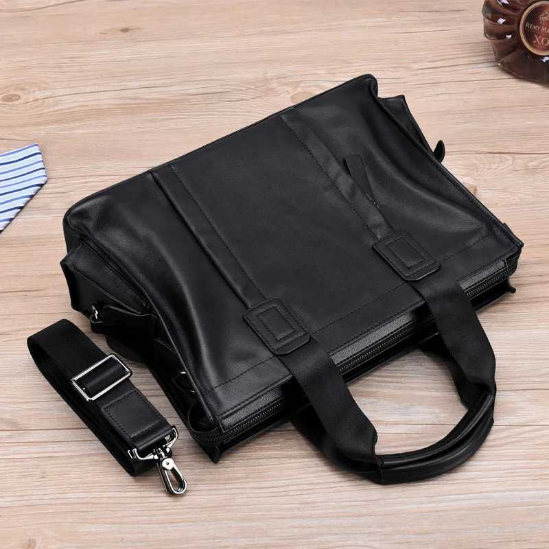 High-end horizontal crossbody soft leather computer storage mens business large-capacity briefcaseT251125