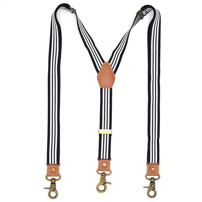 Striped Suspenders with Swivel Hooks Suspender Y Back 3 Clips Adjustable Elastic Trouser Braces Belts Loops for Men Women 250425