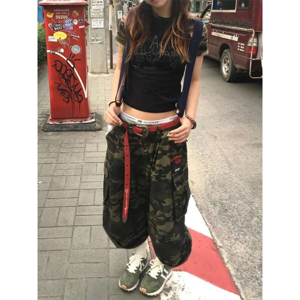 Punk Street Casual Summer Women Camouflage Haruku Vintage High Waist Loose Y2k Wide Leg Baggy 2024 Denim Shorts