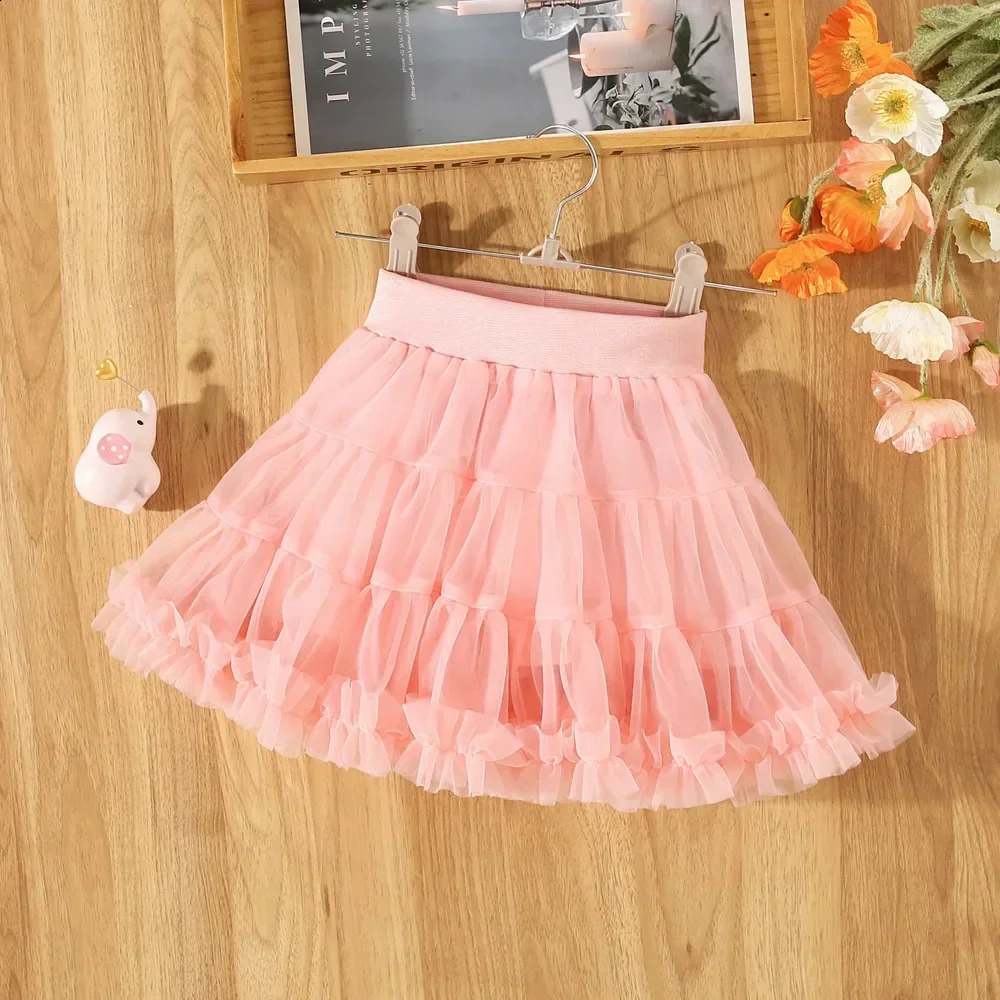 Girl Half Leather Summer Folded Mesh Match Solid Color Skiing Princess Fashion Skiing Birthday Party Team Tutu Skiing Women 250424