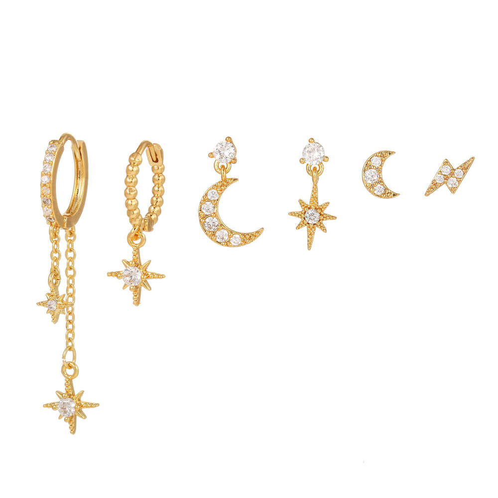Moon Chain tassel Hexagram Star Personalized Fashion Zircon Earnail Set Women's Eardrops Earrings
