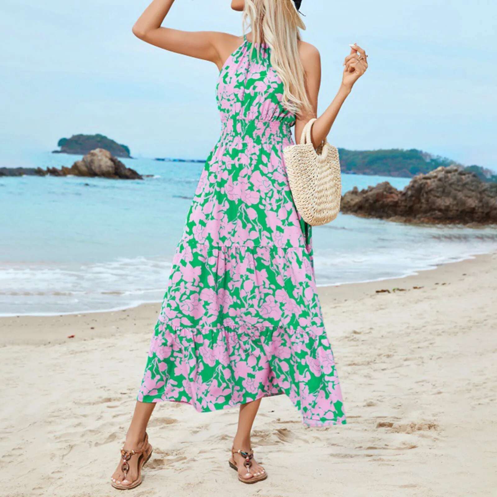Dongdumaoyi Women S Summer Elegant Floral Printed Dresses Spaghetti Strap Mixi Beach Boho Dress Trendy Ladies Female Clothes Vestidos