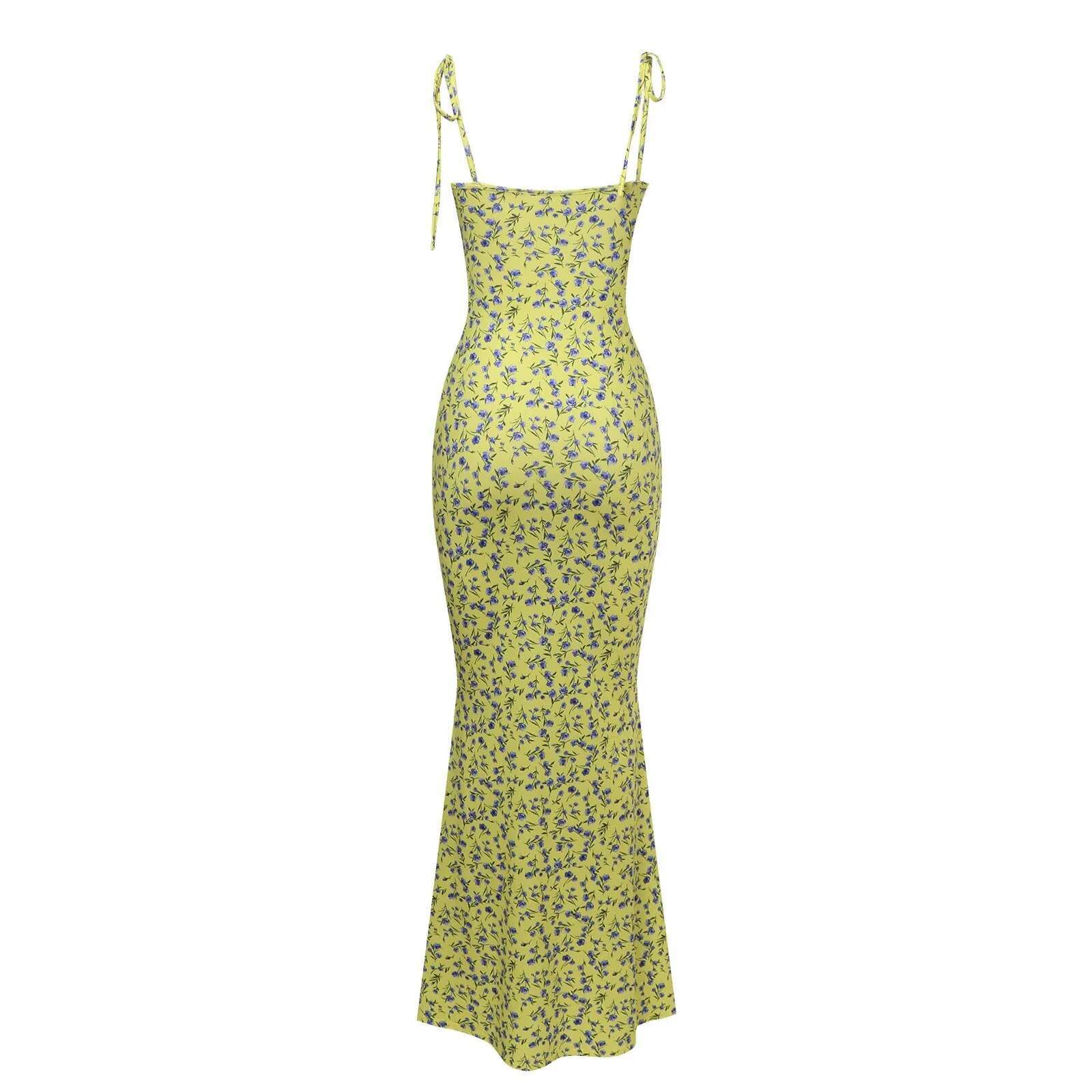 Dongdumaoyi Elegant Floral Print Sleeveless Backless Slips Lace Up Spaghetti Maxi Dress Sexy Slim Summer Holiday Fashion Party