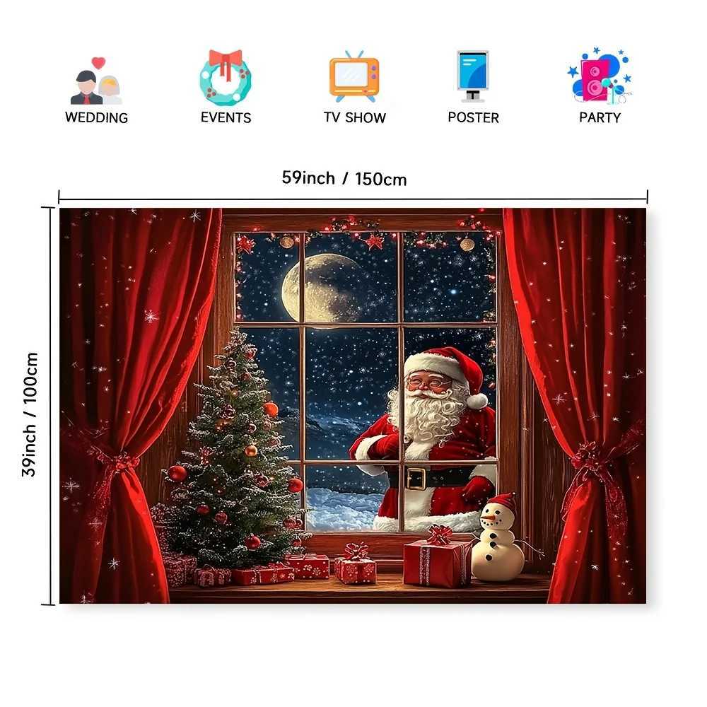 Festive Santa Claus and Snowman Christmas Tapestry - Polyester Holiday Wall Decor for Winter Wonderland ThemeM251125