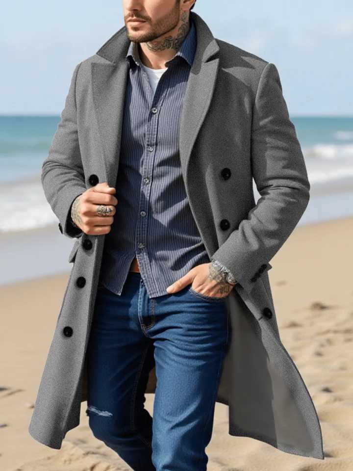 Mans Winter Jacket Foiled Coat Overcoat Padded Liner Double Buckle Accent Solid Tone Outdoor GradeEuro FitT251125