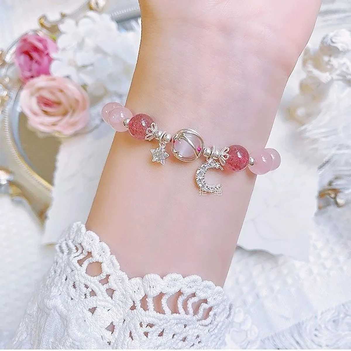 Princess Girls Star Moon Bracelet Blue Purple Color Opal Stone Bracelet for Kids Shiny Crystal Bracelets Wristband Jewelry Gift J251125