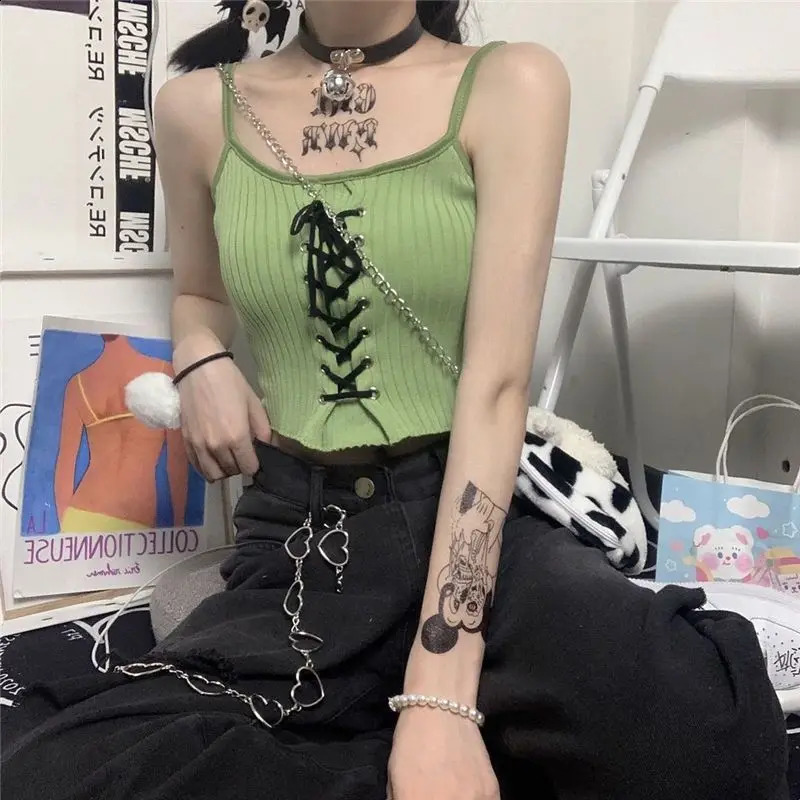 Y2k womens backless crop top sleeveless Kawaii cute white knitted vest summer cut vest womens 2000s clothing 250422