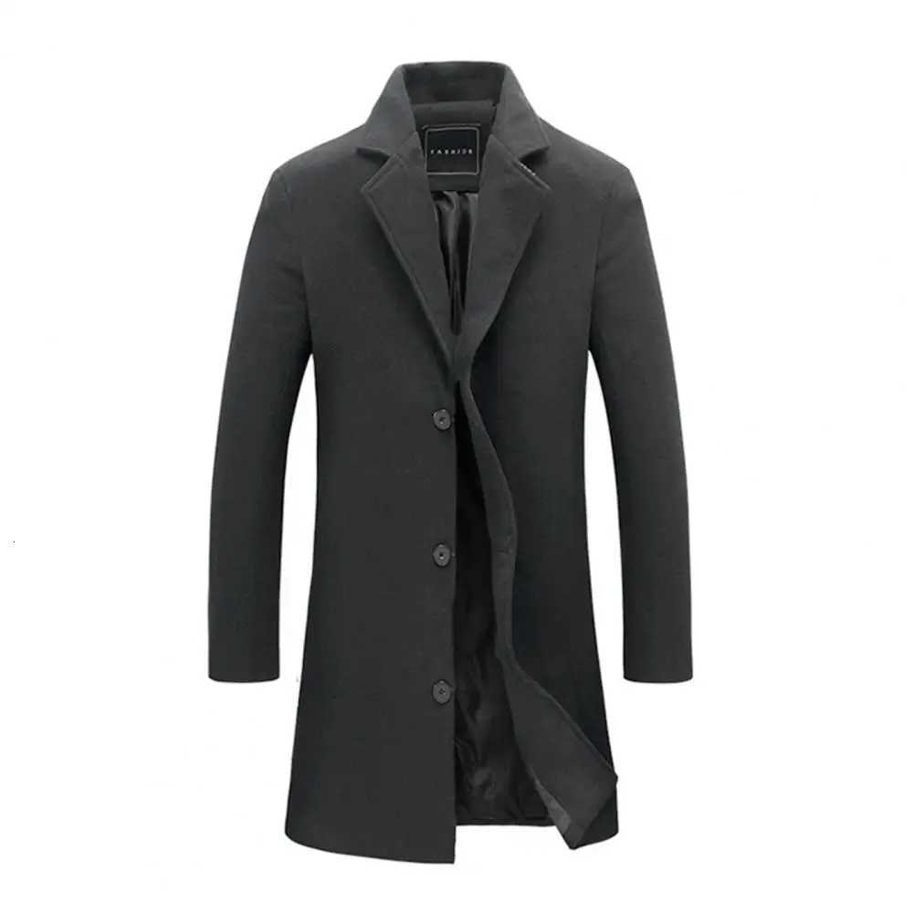 Breathable Woolen Coat Mens Woolen Coat with Formal Suit Collar Solid Color Mid-length Jacket for Office Business Outwear LapelT251125