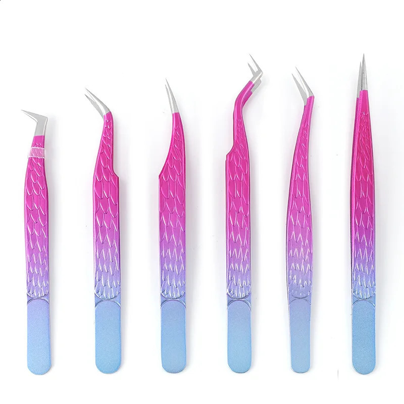 6pcs False Eyelash Tweezers Anti-slip Eyelash Extension Tweezers Stainless Steel Fiber Tip Lashes Precision Tweezer Makeup Tools 250422