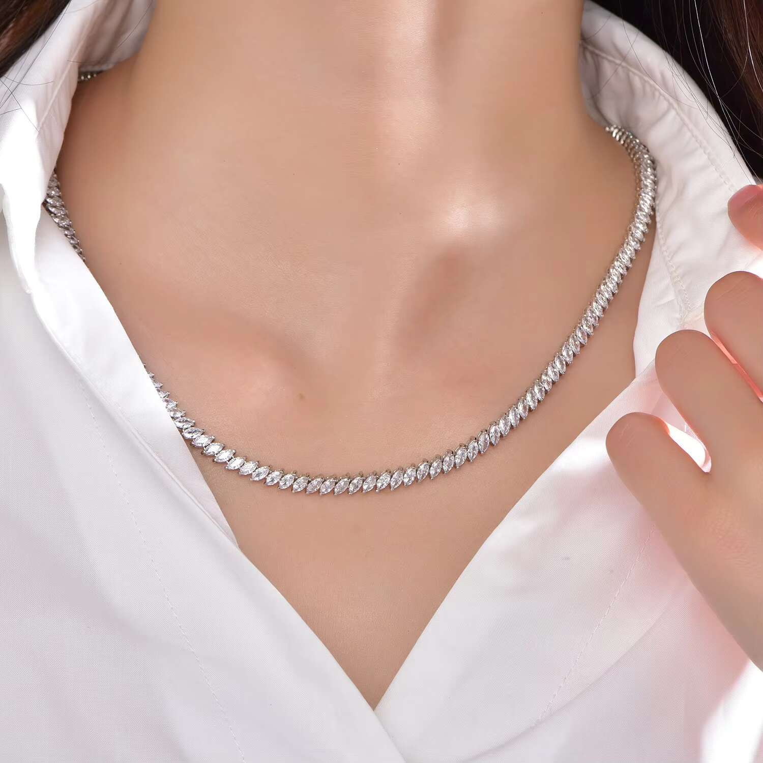 925 Sterling Silver Tennis Necklace Mens 5A CZ Diamond Necklace Iced Out Tennis Chain Necklace