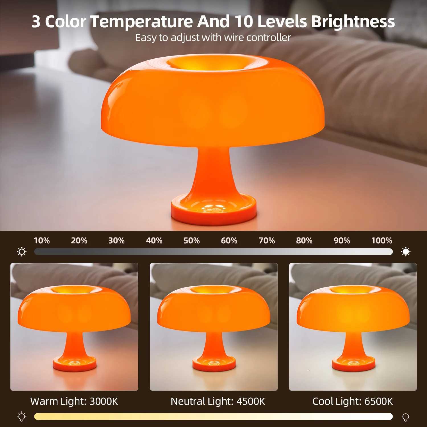 Mushroom table lamp bedroom bedside lamp Bauhaus design with 3 lighting modes and unlimited dimming restaurant atmosphere lightM251125