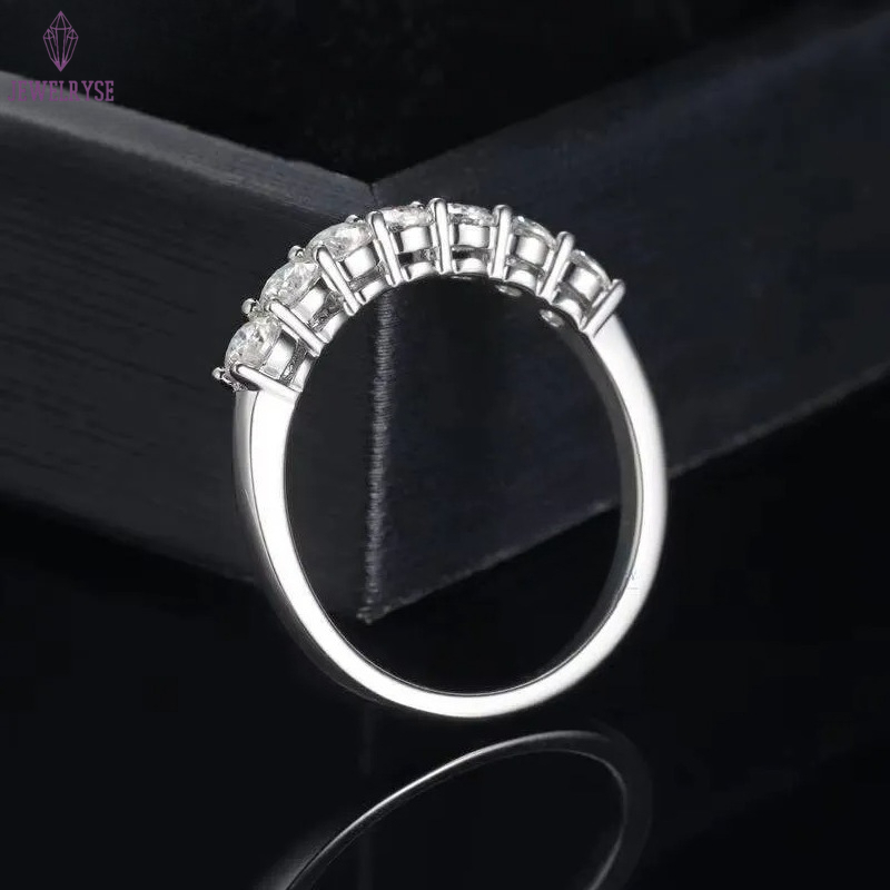 Anniversary Gifts 925 Sterling Silver White Gold Half Eternity Band Ring 7pcs 3mm VVS1 Moissanite Diamond Finger Rings Women