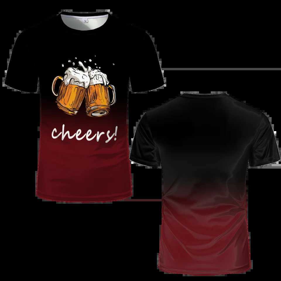 New Beer Cheers Graphic Mens T-shirt Fashion Gradient 3D Printed Loose Street Clothing Neutral Casual Cool Round Neck Short Sleeve Top W250425