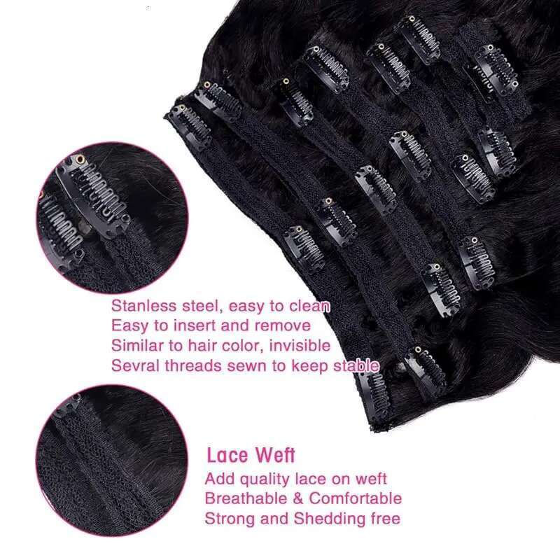 Body Wave Extensions Real Human Ins 100% Brazilian Seamless Clip In Hair For Women 120 Gram
