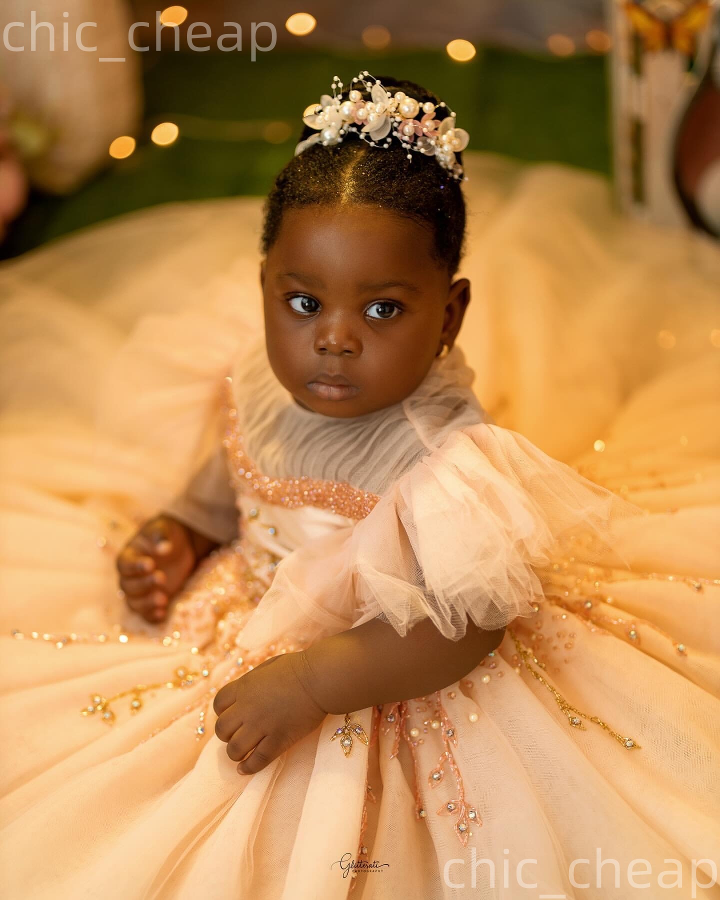 2026 Peach Ball Gown Flower Girl Dresses Beaded Crystals Sheer Neck Tulle Little Girl Christmas Peageant Birthday Christening Tutu Dress Gowns ZJ422