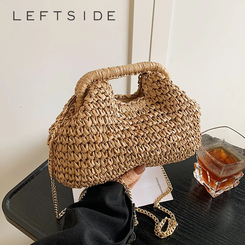 LEFTSIDE Weave Chain Straw Bags for Women Summer Ladies Trend Shoulder Bag Females Beach Crossbody Bags Lady Handbags 250423