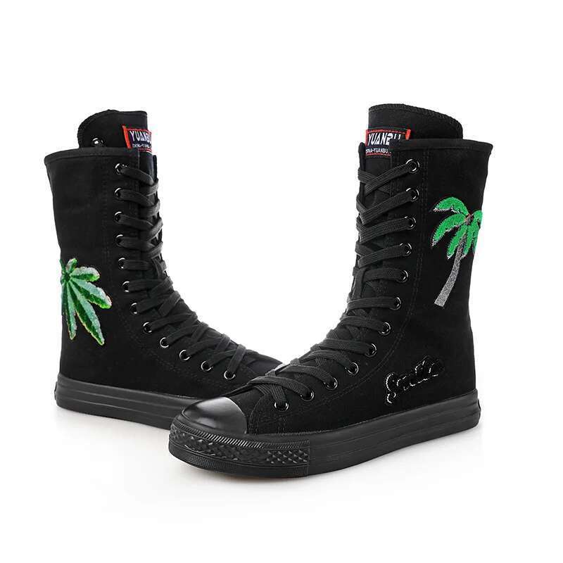 Spring new medium-sized lace-up side zipper rivet breathable short canvas flat inner heightening large size women's shoes