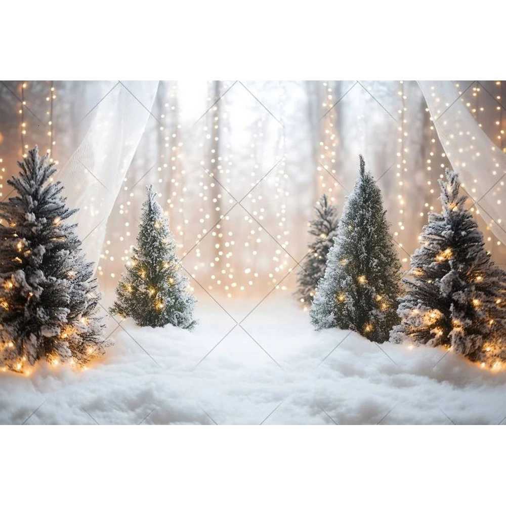 Winter Pine Forest Christmas Photography Background Wonderland Snow Scenic Family Party Decor Backdrop for Photo StudioM251125