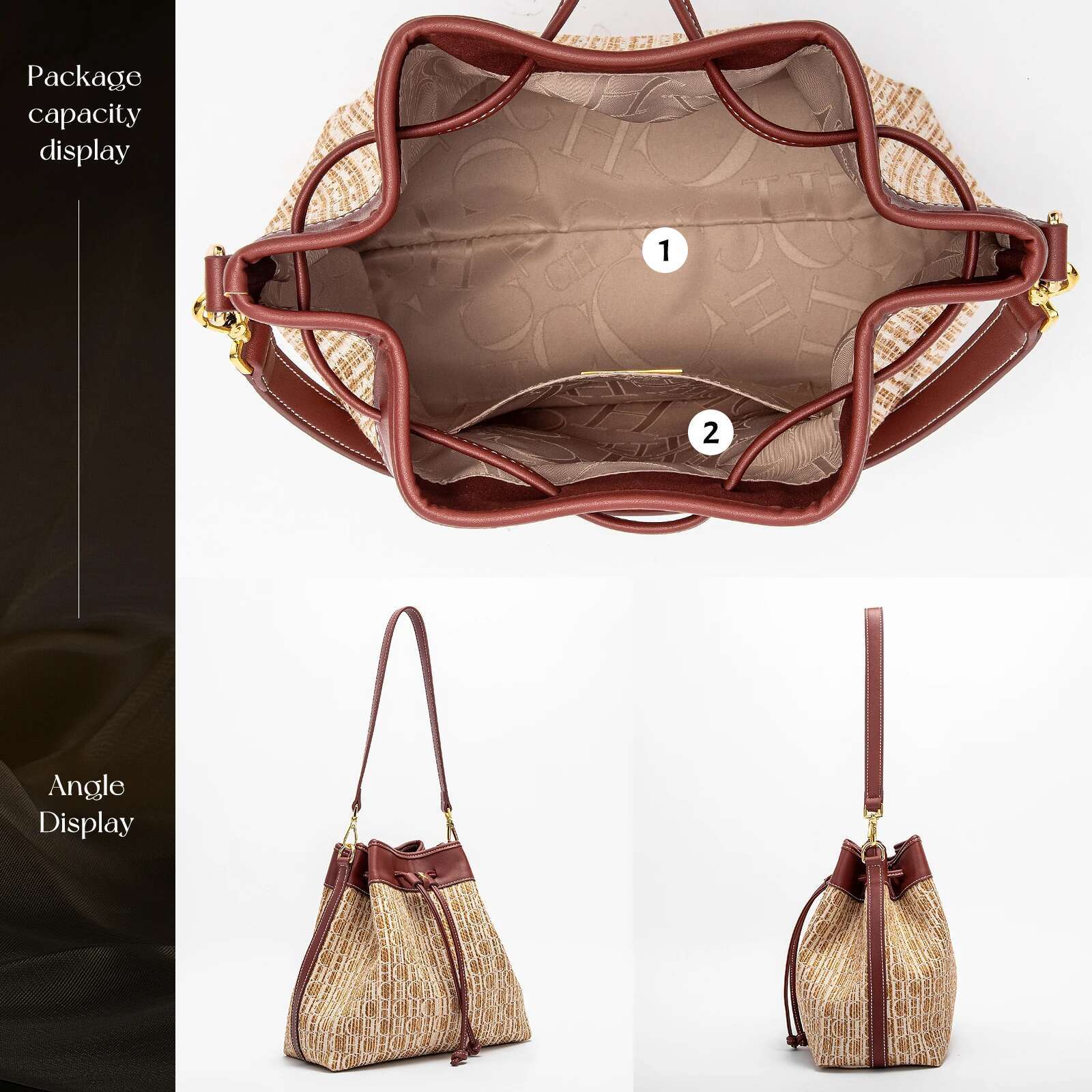 CHCH Women's Top Handbag New Knitted Texture Drawstring Large Capacity Dual Use Travel Shopping Bag