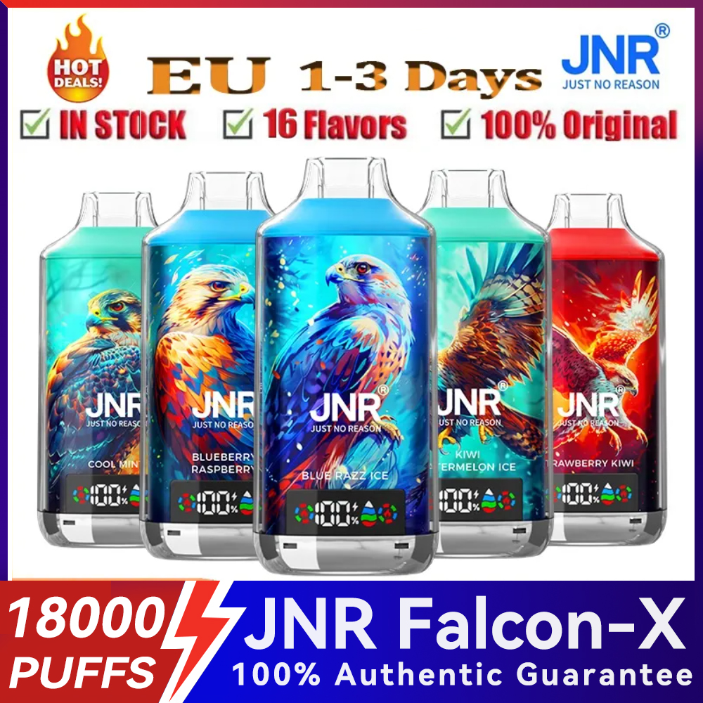 JNR Falcon-X 18K Puff Disposable Vape 2% Nicotine 24ml Fruit Flavors Dual Mesh Coil Digital Box Vaper Liquid Vapes instock European Warehouse Puff Jnr 18000 instock