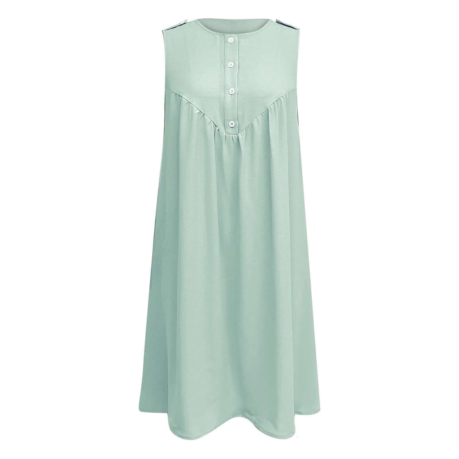 Dongdumaoyi O Neck Front Button Dress Trend Sexy Elegant Chic Dresses Loose Solid Color Sleeveless Women