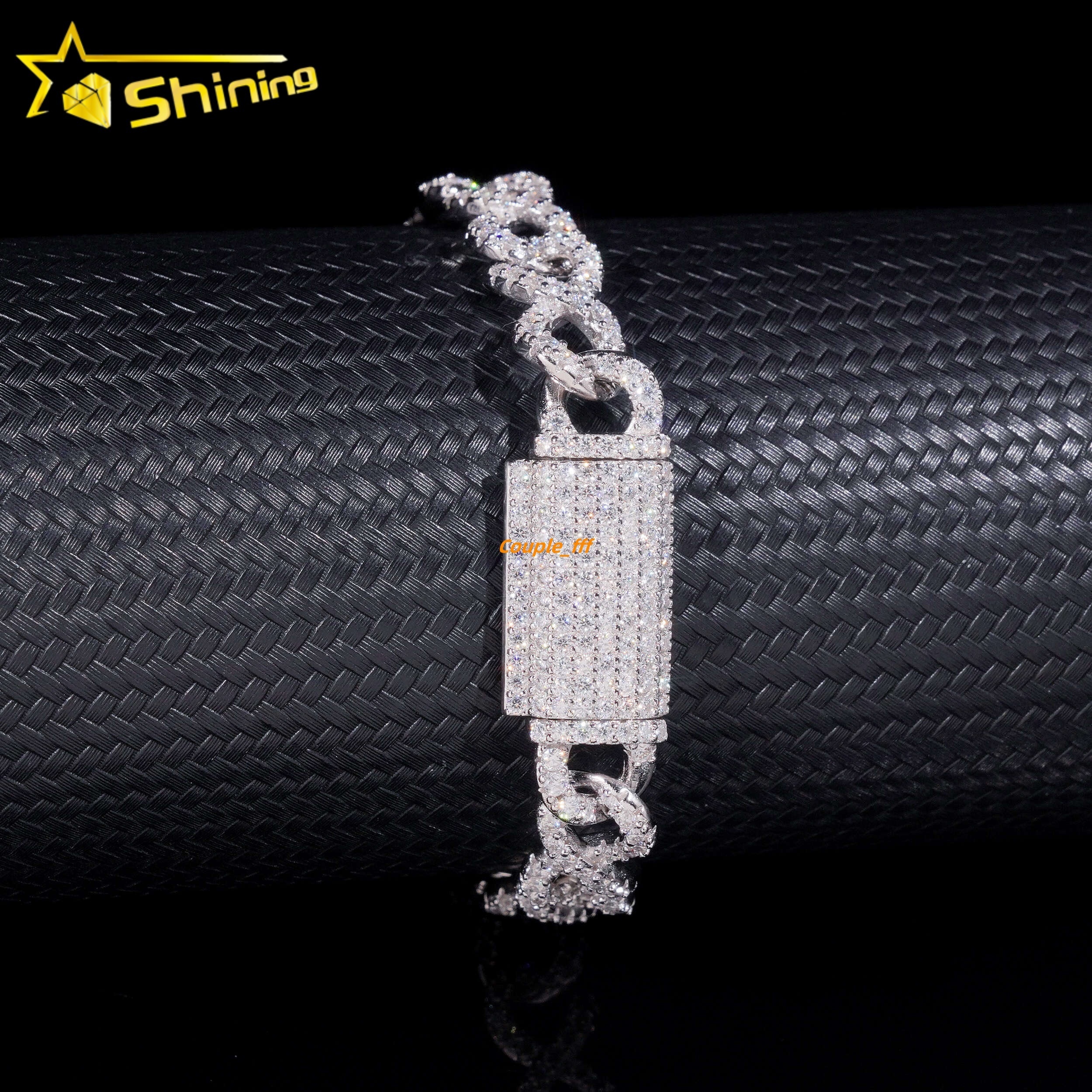 10MM Width Real Silver 925 Gold Plated Hip Hop VVS Lab Diamond Moissanite Infinity Cuban Link Chain Bracelet Men Jewelry