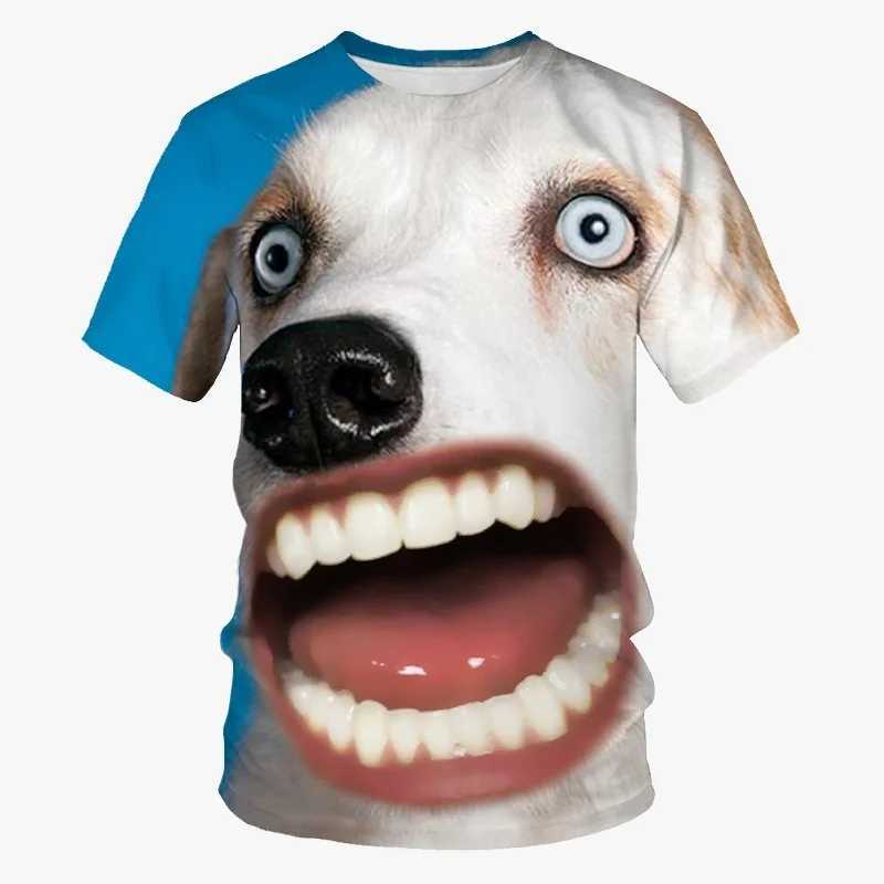 Interesting dog face 3D printed T-shirt with cool animal graphics crew collar short sleeved casual and fashionable mens T-shirt summer top street T-sh