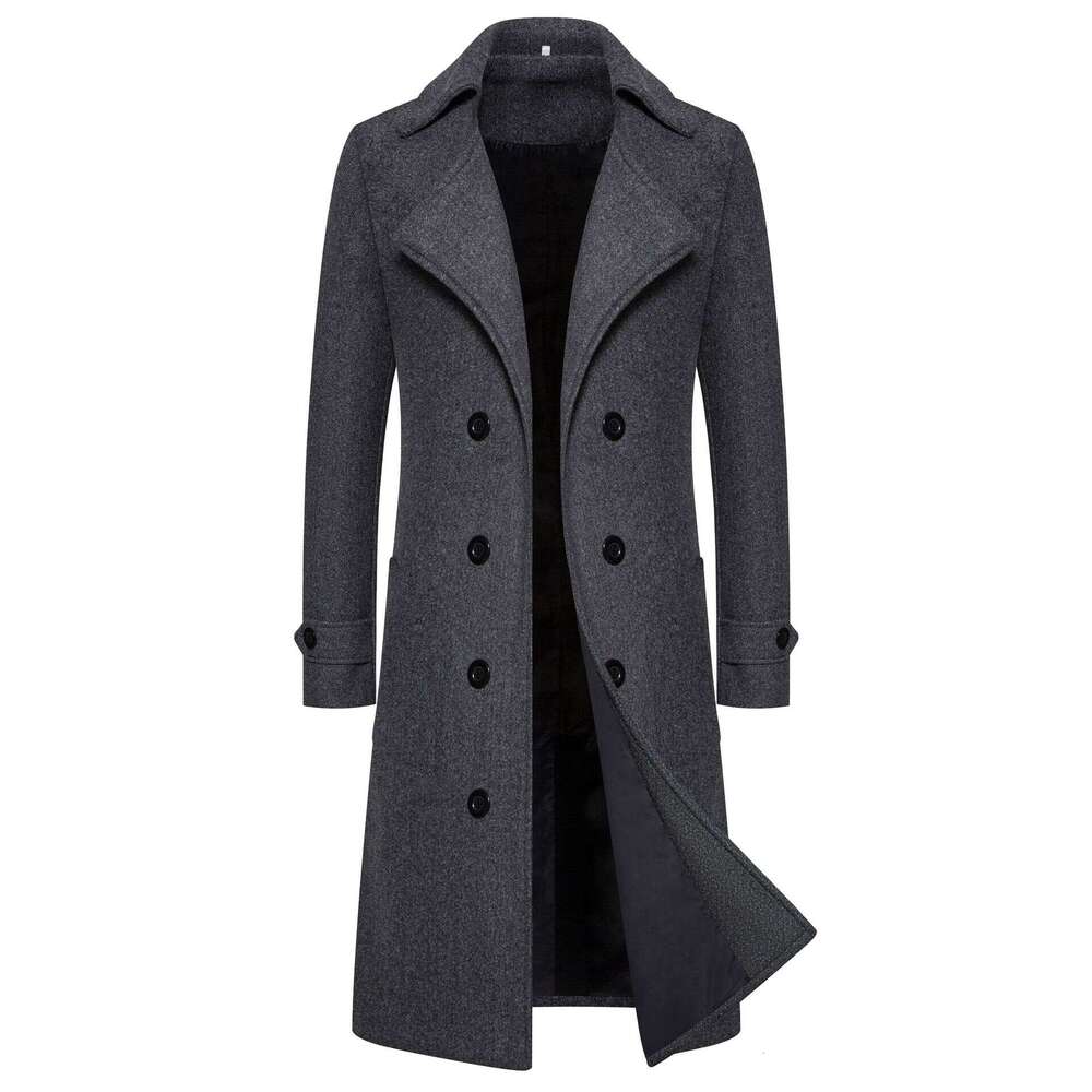 M-4XL autumn and winter long double breasted windbreaker slim fit woolen coat men's 2025 new casual fashion trend clothing