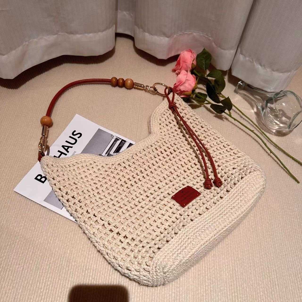 Nangrass Woven Bag Coastal Weekend Woven Bag Imitation Vine Tote Bag Womens Large Capacity Shoulder Bag