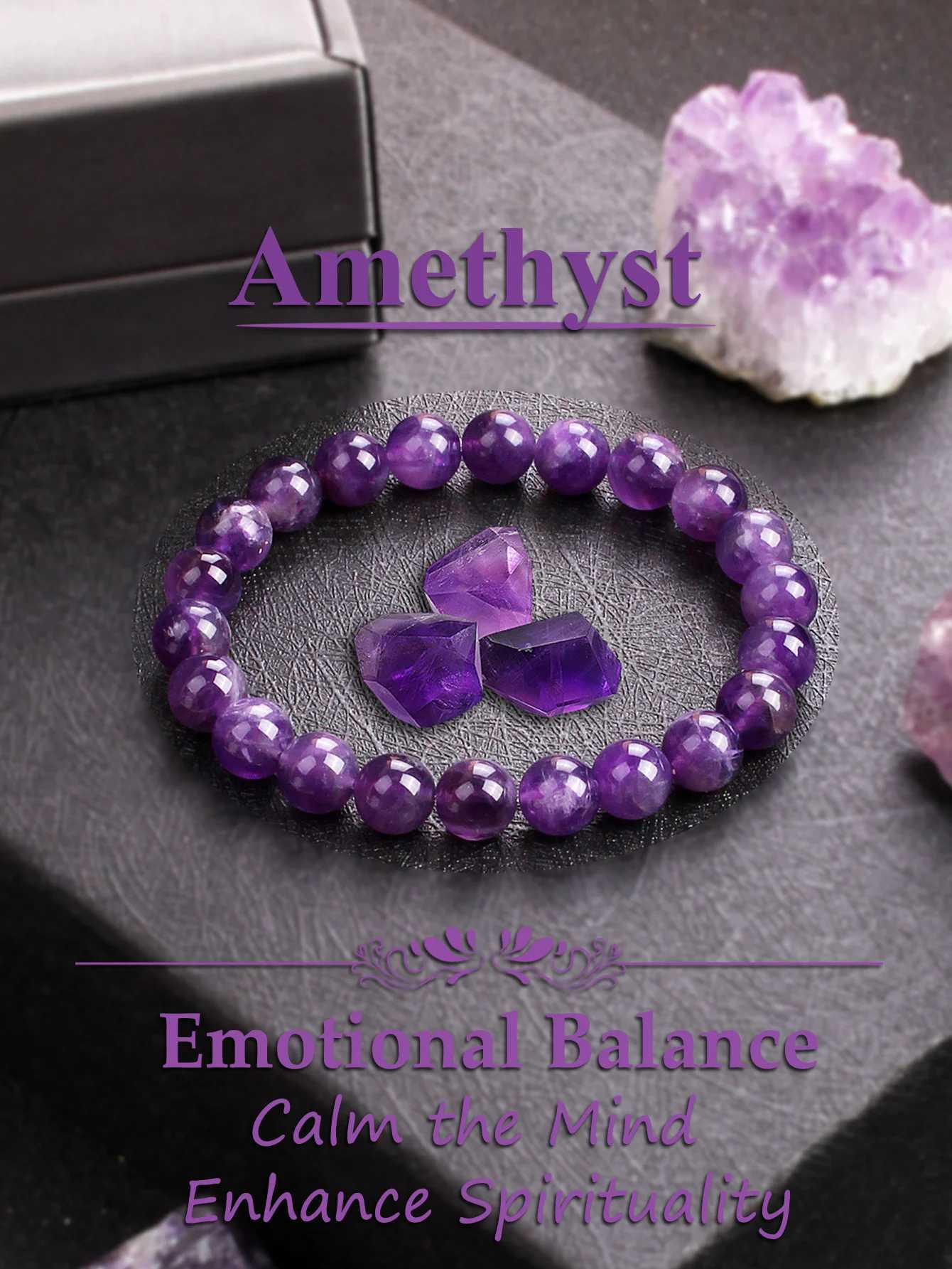 Amethyst Bead Bracelet Natural Healing Crystal Calming Jewelry Stress Relief Spiritual Clarity Energy-Boosting Stone Gift J251125
