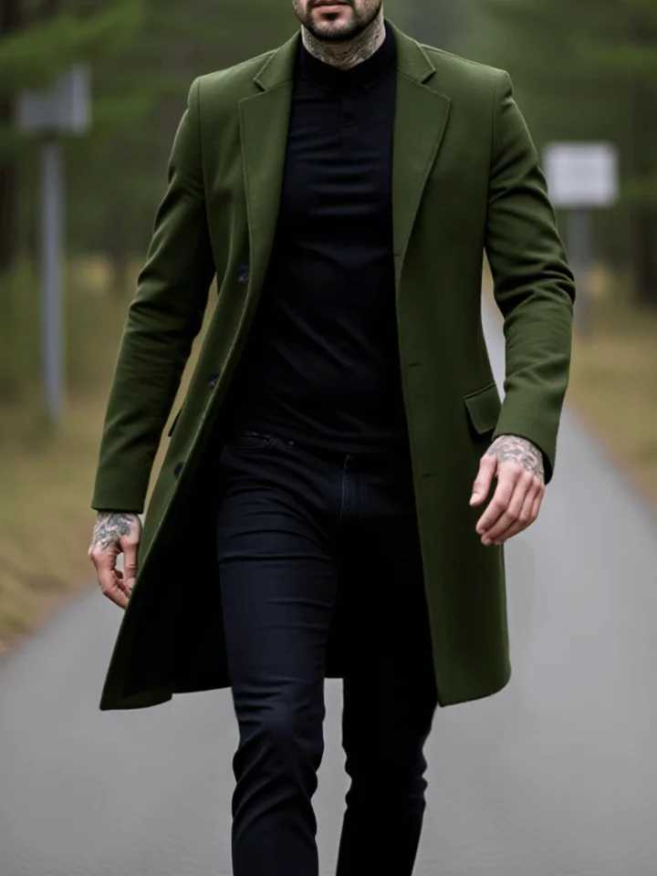 Single-Breasted Thickened Wool Overcoat for Autumn/Winter Classic Tailoring with Modern Minimalist Design Casual Commute WarmthT251125