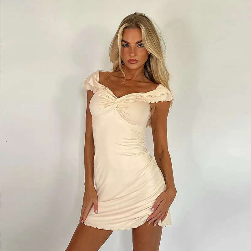 Dongdumaoyi Townlike Rufflles Slim Bodycon Dress Women Mini Spring Summer Strapless Backless Nightclub Sexy Party Dresses