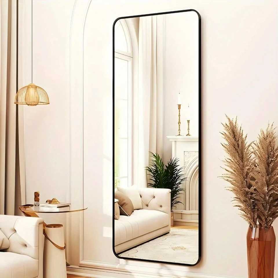 59x162 Full Length Mirror Standing Full Body Mirror with Rounded Corners Black G251125
