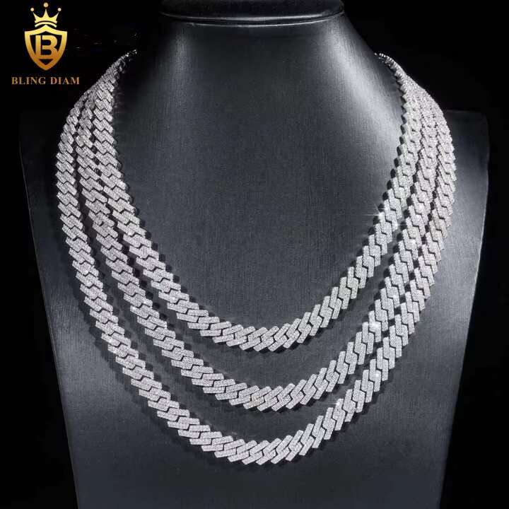 Fashion Male Necklaces Stocks 10mm 925 Silver VVS Ice Out Moissanite Cuban Link Chain Chunky Necklace Hip Hop Chain