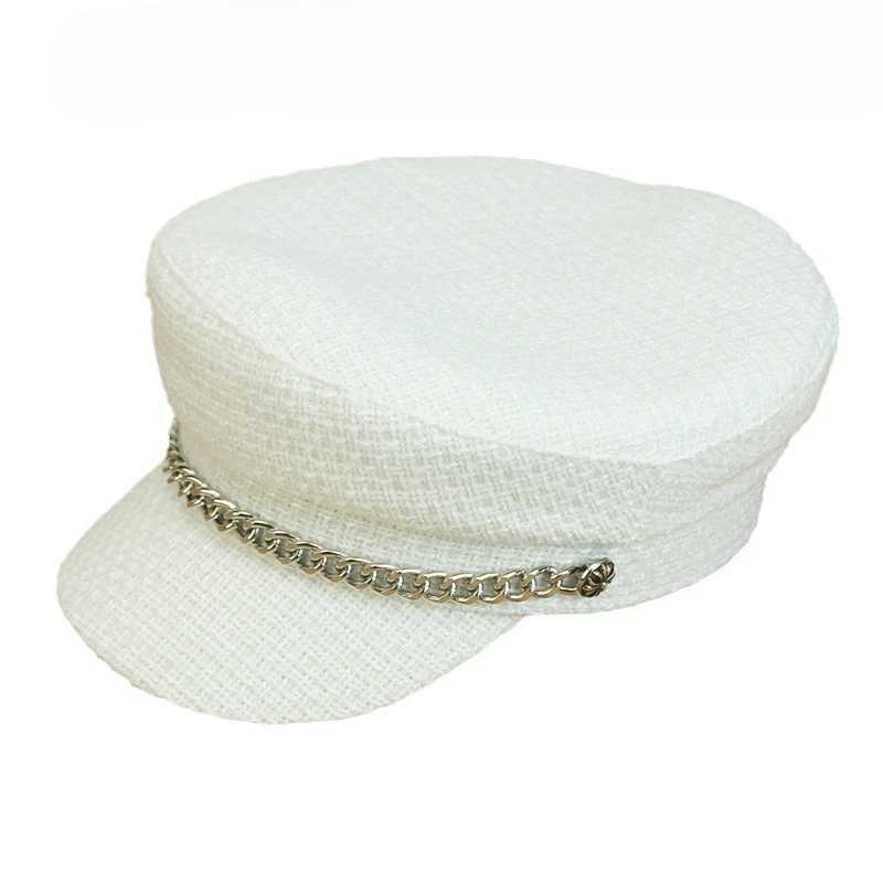 Autumn Winter Women Newsboy Cap Fashion Wool Peaked Hat with Chain Decor Stylish Streetwear Beret for Ladies Girls J251125