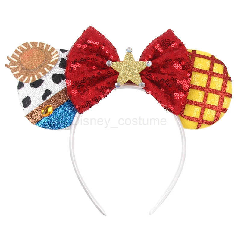 Disney New Cute Disney Mouse Ear Headband Womens Glitter 5 Bow Hair Childrens Day Boys and Girls Party DIY Role Playing Hair Accessories X250425